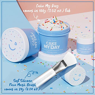 I DEW CARE Cake My Day Wash Off Facial Mask + Soft Silicone Face Mask Brush Applicator Bundle