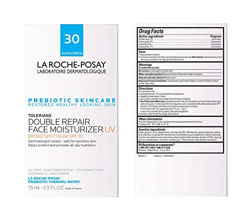 La Roche-Posay Toleriane Double Repair UV SPF Moisturizer for Face, Daily Facial Moisturizer with Sunscreen SPF 30, Niacinamide and Glycerin, Oil Free, Moisturizing Sun Protection