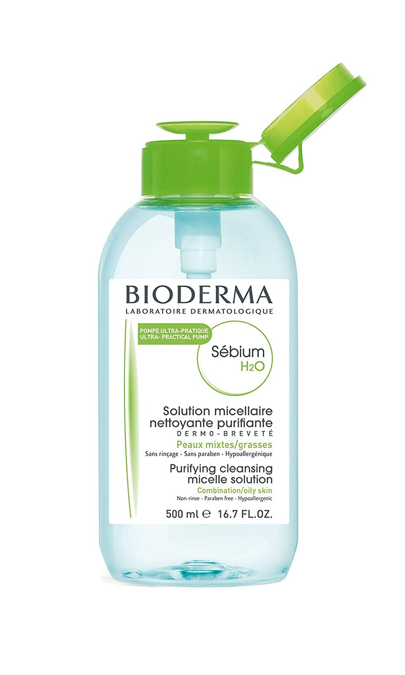 Bioderma Sébium H2O Purifying Micellar Cleansing Water and Makeup Removing Solution for Combination to Oily Skin - 16.7 fl.oz.