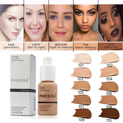 PHOERA Foundation Makeup Naturally Liquid Foundation Full Coverage Mattle Oil-Control