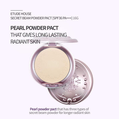 ETUDE HOUSE Secret beam Powder pact #3 HoneyPearl | Pearl Sebum Control Powder Pact That Gives Long Lasting Silky Texture Radiant Skin | Korean Makeup