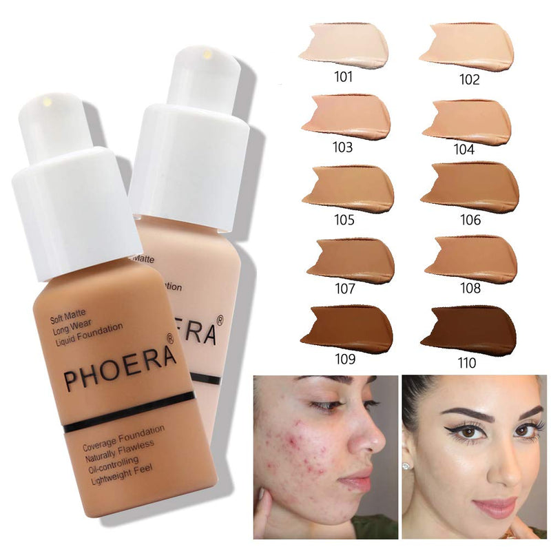 PHOERA Foundation Makeup Naturally Liquid Foundation Full Coverage Mattle Oil-Control