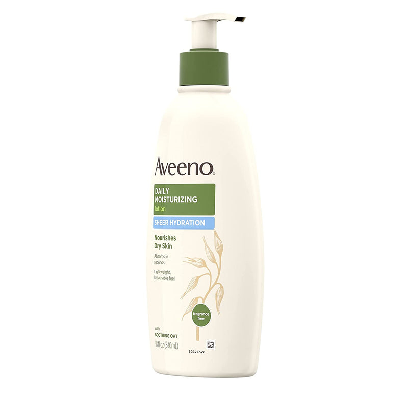 Aveeno Sheer Hydration Daily Moisturizing Lotion for Dry Skin with Soothing Oat, Lightweight, Fast-Absorbing & Fragrance-Free Intense Body Moisturizer, 18 fl. oz