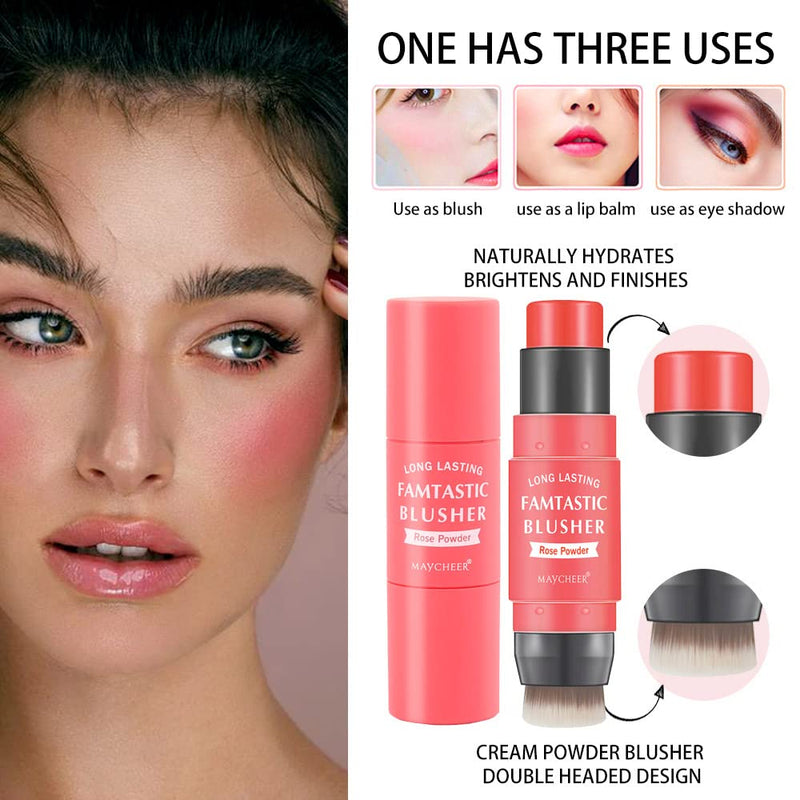 Smoother Moisturizing Cream Face Blush Stick with Brush,Multi Stick for Cheek Blush & Lip Tint & Eyeshadow Makeup