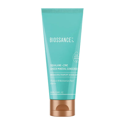 Biossance Squalane + Zinc Sheer Mineral Sunscreen. SPF 30 PA+++ Zinc Oxide Sunscreen That Protects and Hydrates Sensitive Skin. Lightweight, Non-Greasy and Reef-Safe. Travel Size (0.6 ounces)