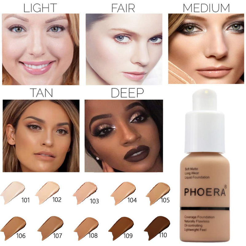 PHOERA Foundation Makeup Naturally Liquid Foundation Full Coverage Mattle Oil-Control