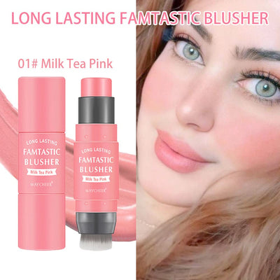Smoother Moisturizing Cream Face Blush Stick with Brush,Multi Stick for Cheek Blush & Lip Tint & Eyeshadow Makeup