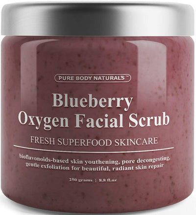 Blueberry Oxygen Facial Scrub with Antioxidants, Polishing and Exfoliating Face Wash by Pure Body Naturals, 8.8 Ounce