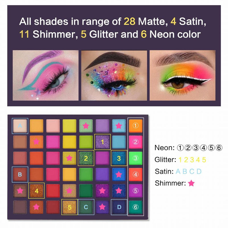 UCANBE Exotic Flavors Eyeshadow Makeup Palette 48 Eye Shadows High Pigmented Rainbow Matte Shimmer Glitter Pallet Set