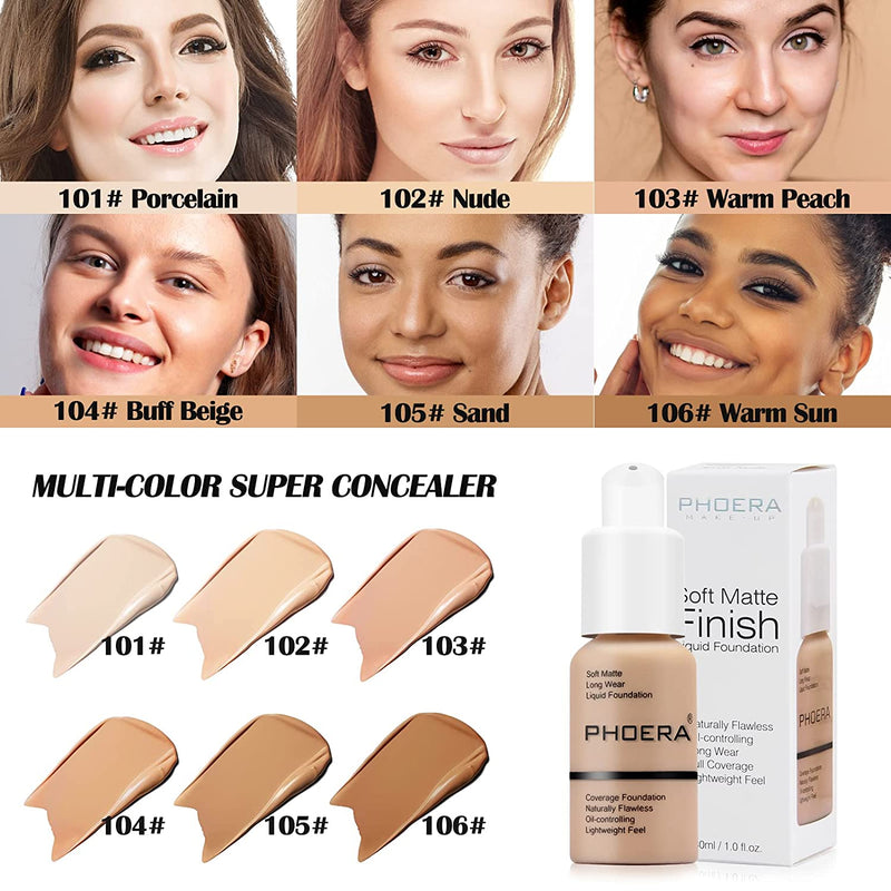 PHOERA Foundation Makeup Naturally Liquid Foundation Full Coverage Mattle Oil-Control