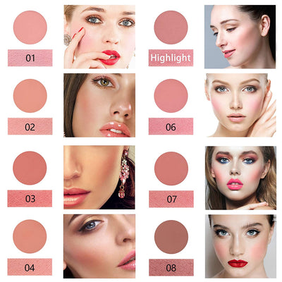 NewBang 8 Colors Blush Palette, Matte Mineral Blush Powder Bright Shimmer Face Blush,Contour and Highlight Blush Palette,Professional Facial Beauty Cosmetic Makeup Blush