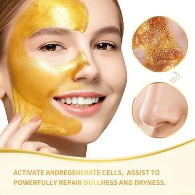 Blackhead Remover Mask, 24K Gold Peel Off Mask, Gold Facial Mask Anti-Aging, Deep Cleansing, Reduces Fine Lines＆ Wrinkles Great for All Skin, With Blackhead Remover Extractor Tools Kit & Mask Brush