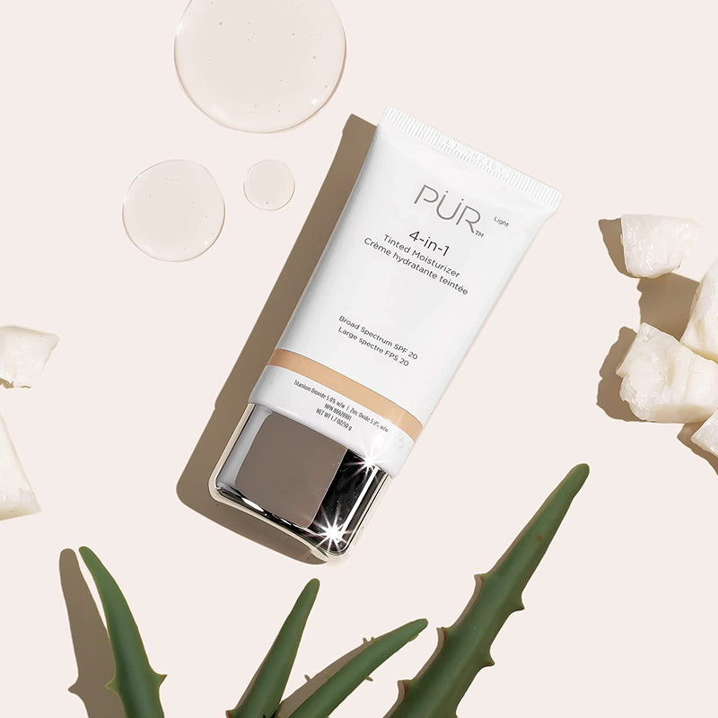 PÜR 4-in-1 Tinted Moisturizer With SPF 20 - Hydrating Face Moisturizer, Primer, & Foundation With Shea Butter, Aloe Vera & Vitamin B3