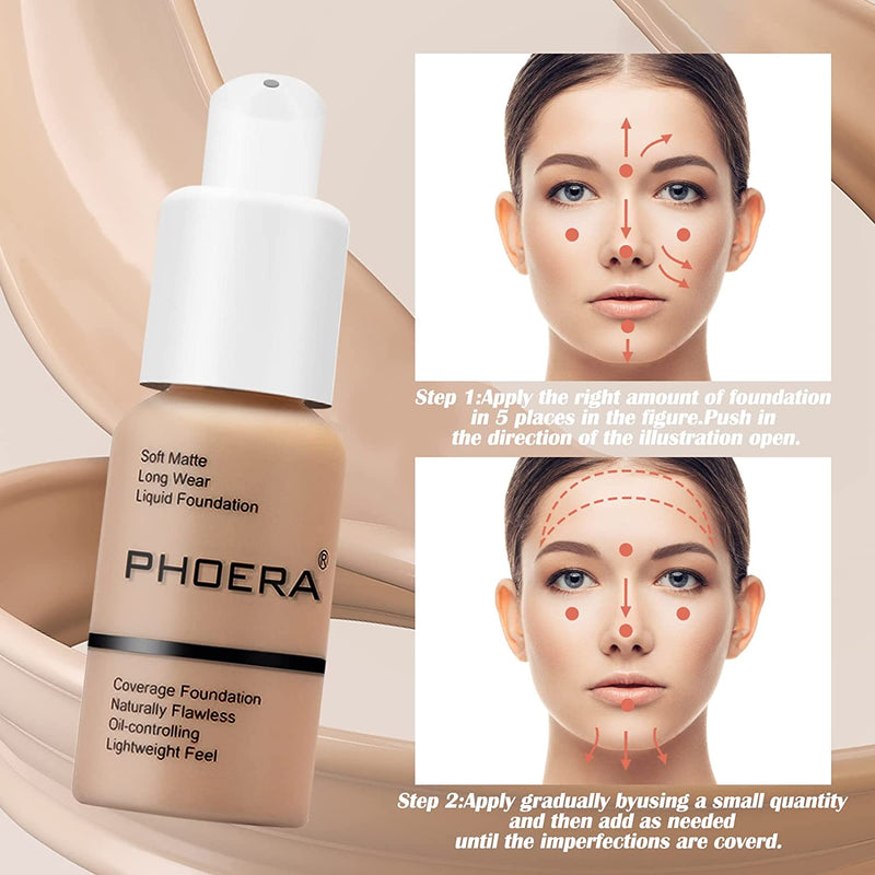 PHOERA Foundation Makeup Naturally Liquid Foundation Full Coverage Mattle Oil-Control