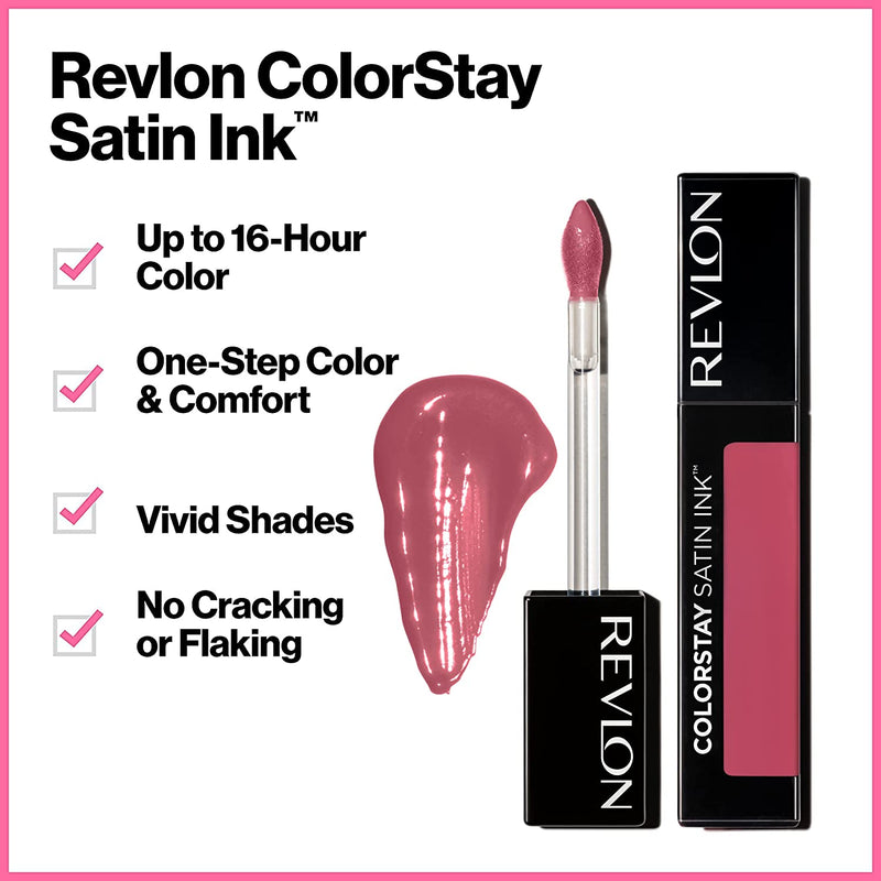 Revlon ColorStay Satin Ink Crown Jewels Liquid Lipstick, Longlasting & Waterproof Lipcolor, Moisturizing Creamy Formula Infused with Black Currant Seed Oil