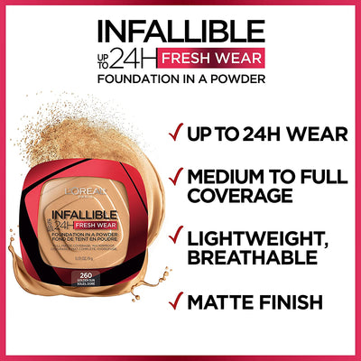 L'Oreal Paris Infallible Fresh Wear Foundation in a Powder, Up to 24H Wear, Pearl, 0.31 oz.