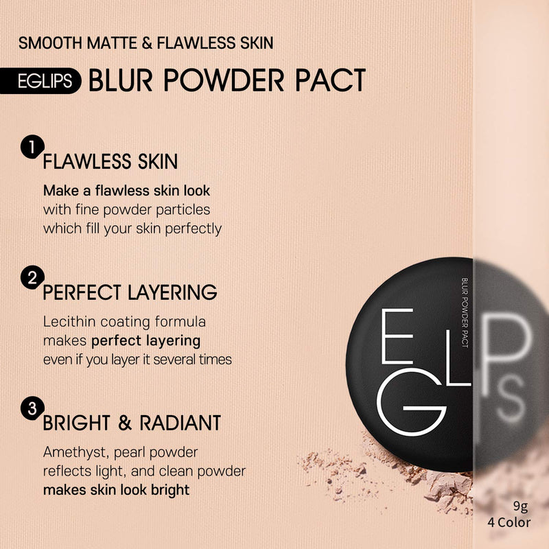 EGLIPS Blur Powder Pact_23 9g/0.32oz - Pressed Powder Pact with Mirror and Powder Puff | Setting Powder | Face Powder | Makeup Powder | Finishing Powder | Compact Powder | Sebum Control