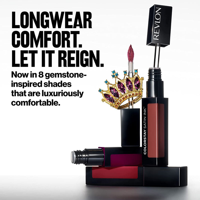 Revlon ColorStay Satin Ink Crown Jewels Liquid Lipstick, Longlasting & Waterproof Lipcolor, Moisturizing Creamy Formula Infused with Black Currant Seed Oil