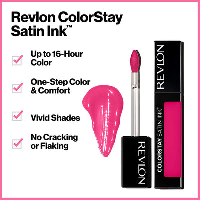 Revlon ColorStay Satin Ink Crown Jewels Liquid Lipstick, Longlasting & Waterproof Lipcolor, Moisturizing Creamy Formula Infused with Black Currant Seed Oil