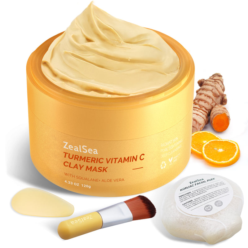 ZealSea Vitamin C Turmeric Clay Face Mask for Sensitive Skin, Dark Spots, Refining Pores,4.23 oz