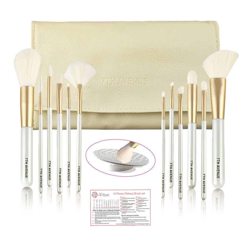 Makeup Brush Set 12 Pcs Profesional Brushes Synthetic Hair with Organizer Portable Carry Bag Bonus Cleaner Mat