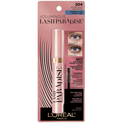 L'Oreal Paris Voluminous Voluminous Lash Paradise Waterproof Mascara, Blackest Black, 0.25 fl. oz.