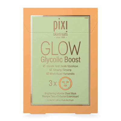 Pixi Beauty Skintreats Glow Glycolic Boost Brightening Infusion Sheet Face Mask 3 Sheets