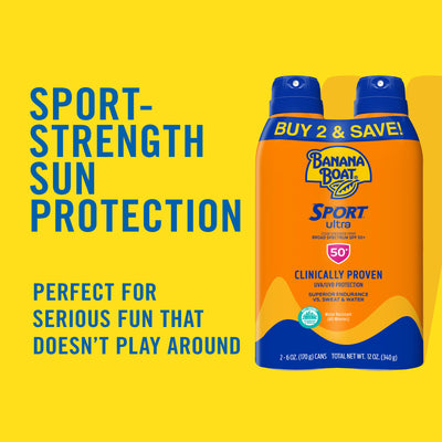 Banana Boat Sport Ultra Sunscreen Spray 12 Oz Twin Pack, SPF 50, Reef Friendly Sunblock, Superior Endurance VS Sweat And Water
