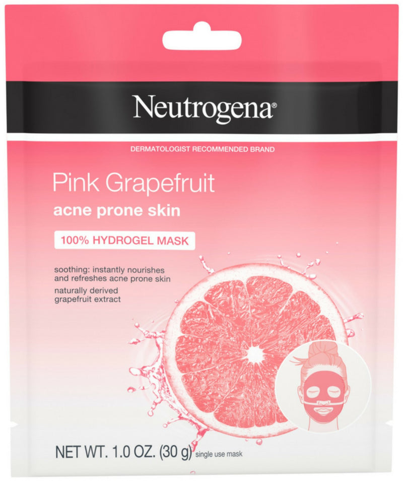 Neutrogena Pink Grapefruit 100% Hydrogel Face Mask Acne Prone Skin Naturally Grapefruit Extract, Single-Use Ref (Pack of 6)