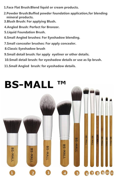 BS-MALL Makeup Brush Set 11Pcs Bamboo Synthetic