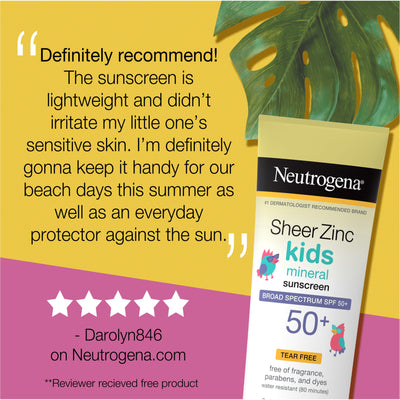 Neutrogena Sheer Zinc Kids Mineral Sunscreen Lotion SPF 50+, 3 fl oz