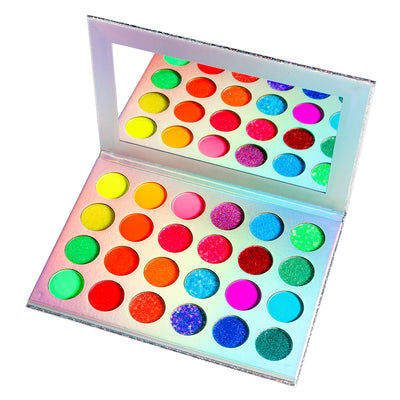 Neon Eyeshadow Palette Professional Glow in the Dark,DE'LANCI Aurora Rainbow Eye Shadow Palette Party,Stage Makeup Glitter,Matte/Shimmer for Eyes,Cosmetic ,Bright Vibrant Colors Shades