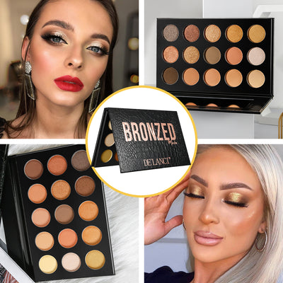 Nudes Gold Eyeshadow Palette Neutral Nake,DE'LANCI Brown Dark Eye Shadow Palette, Makeup for Hazel Eyes,Depth and Naked Smoky Look.Earth Warm Colors Matte and Shimmer Pigment,Sunset
